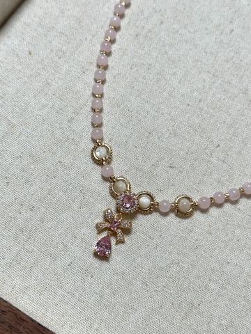 Angel Pink Quartz & Moonstone Pendant Necklace