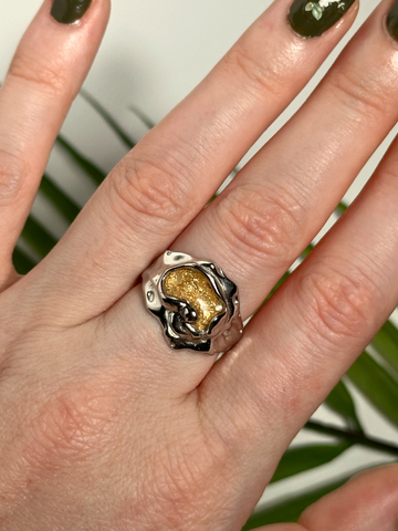 Rain Amber Adjustable Silver Ring