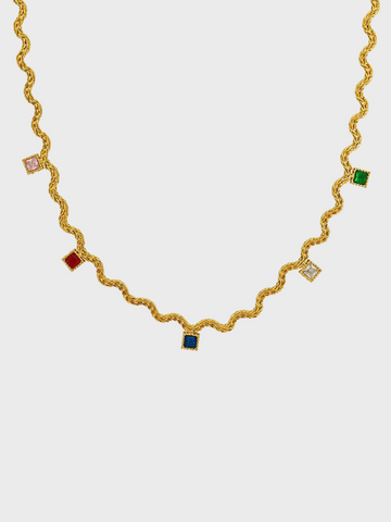 Veera Multicolor Gemstone Charm Gold Necklace