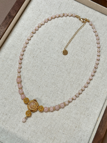 Maia Pink Quartz Vintage Necklace