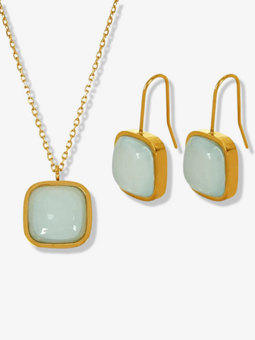 Liesel Jade Square Pendant Necklace & Earring Set