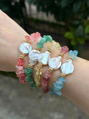 Irregular Gemstone & Baroque Pearl Bracelet