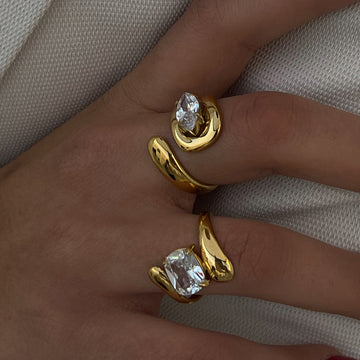 Gold Pleated Zircon Adjustable Ring