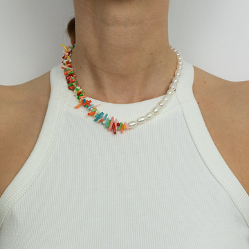 Halley Pearl & Irregular Gemstone Necklace