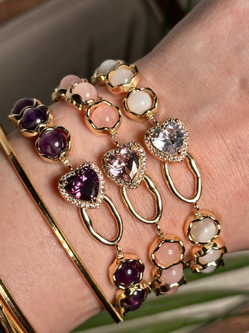 Rosaline Zircon Heart Gemstone Bracelet