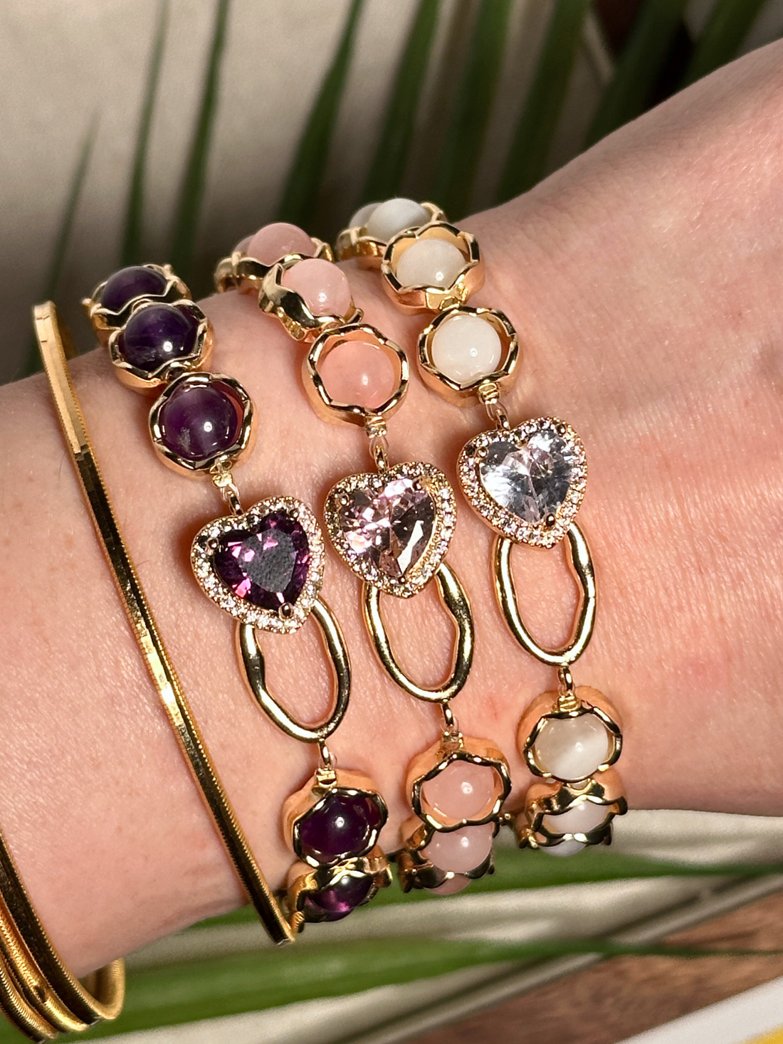 Rosaline Zircon Heart Gemstone Bracelet