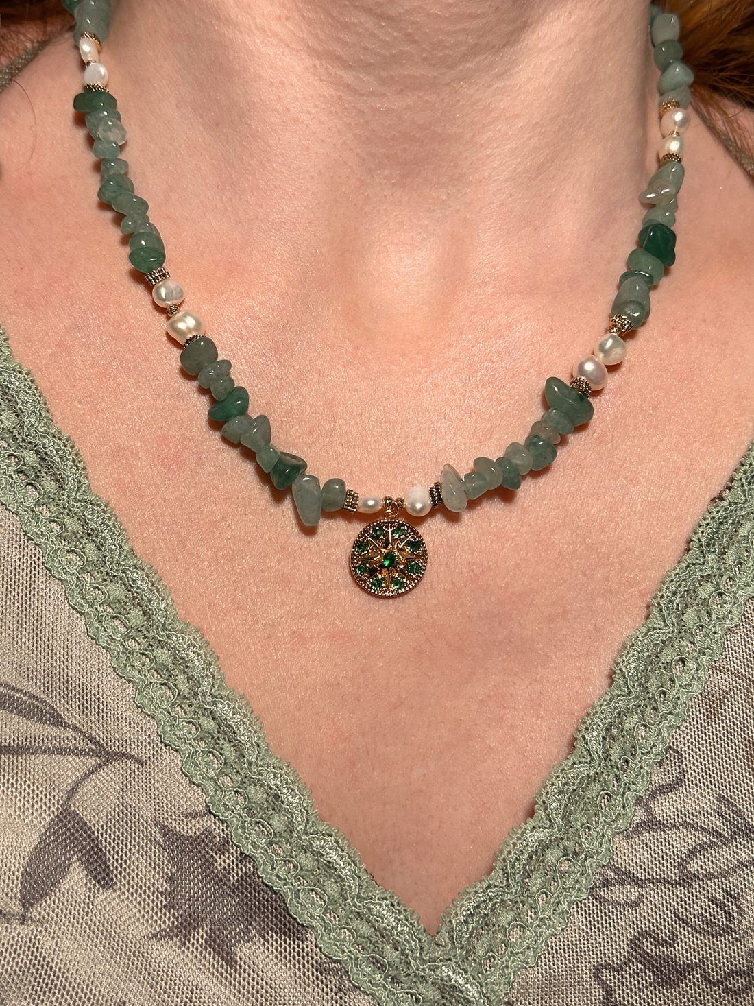 Gigi Aventurine & Pearl Pendant Necklace
