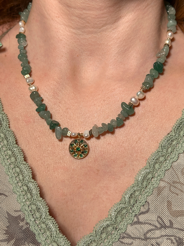 Gigi Aventurine & Pearl Pendant Necklace