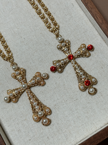 Darcy Baroque Pearl Cross Pendant Long Necklace