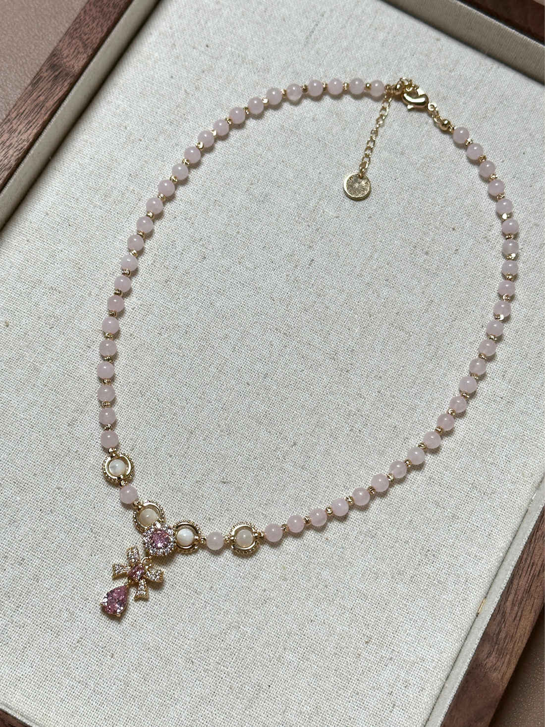 Angel Pink Quartz & Moonstone Pendant Necklace