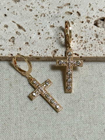 Ione Zircon Cross Earrings