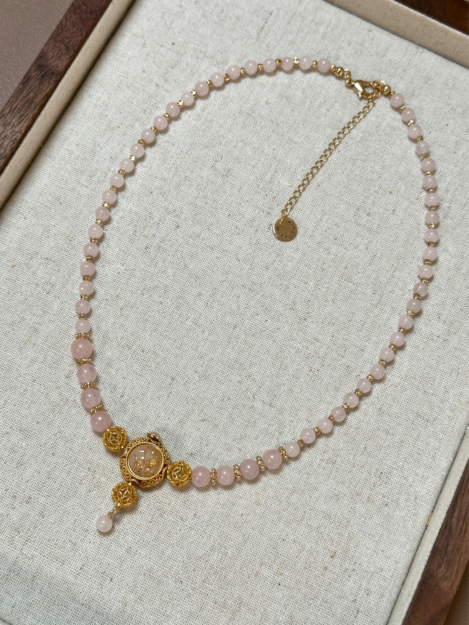 Maia Pink Quartz Vintage Necklace