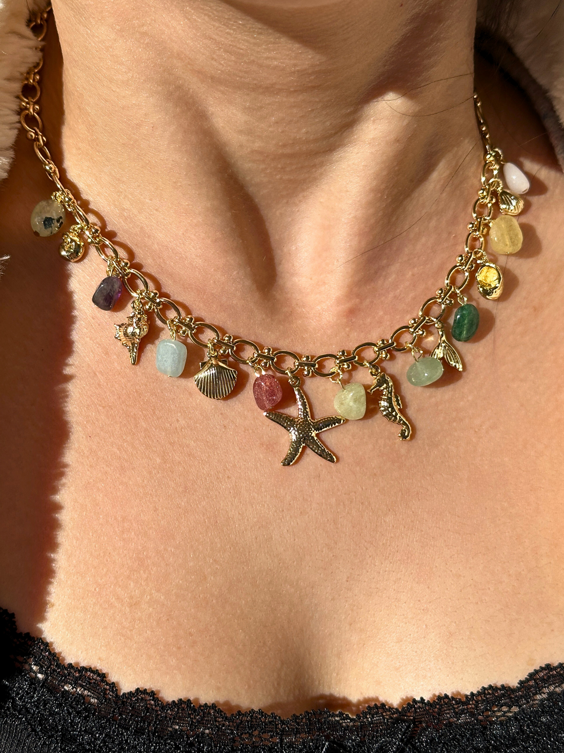 Elise Ocean Inspired Natural Stone Charm Necklace