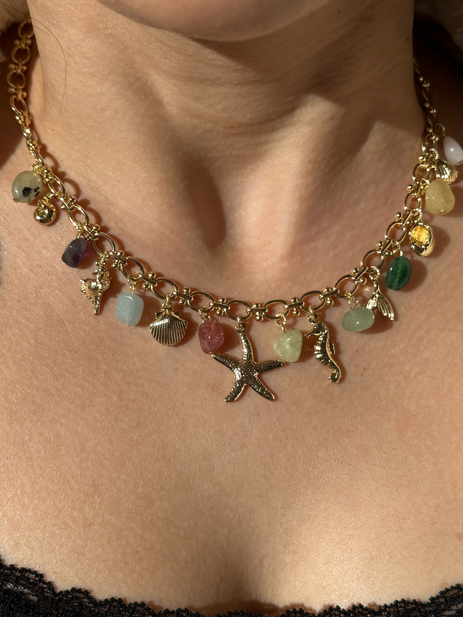 Elise Ocean Inspired Natural Stone Charm Necklace