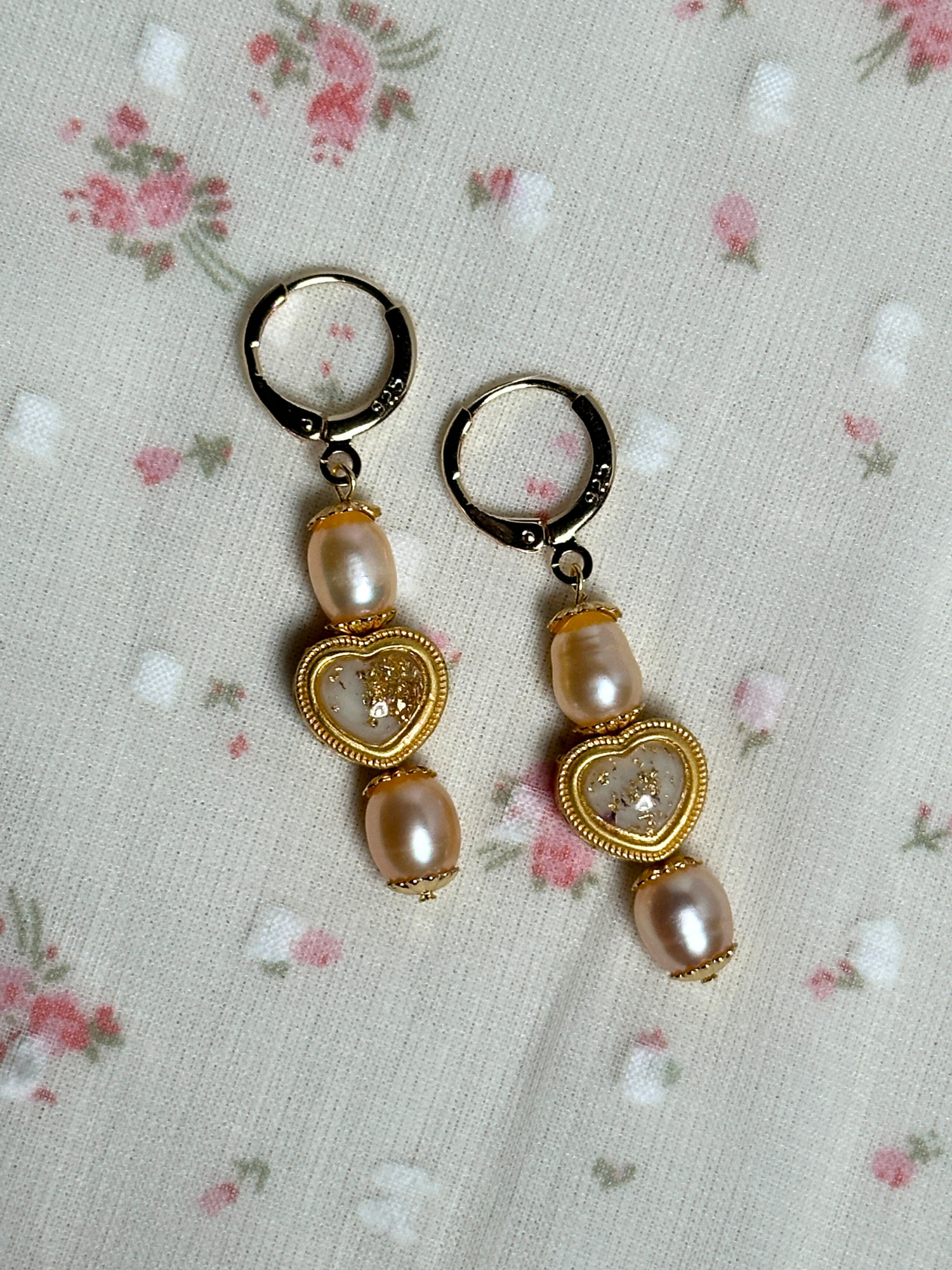 Delphine Pink Pearl Heart Earrings