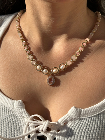 Rosalina Pink Quartz & Pearl Necklace