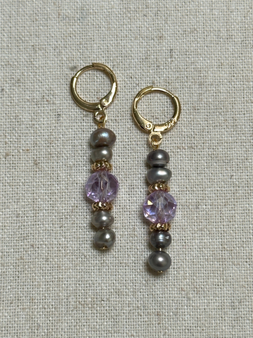 Shae Minimal Grey Pearl & Zircon Drop Earrings