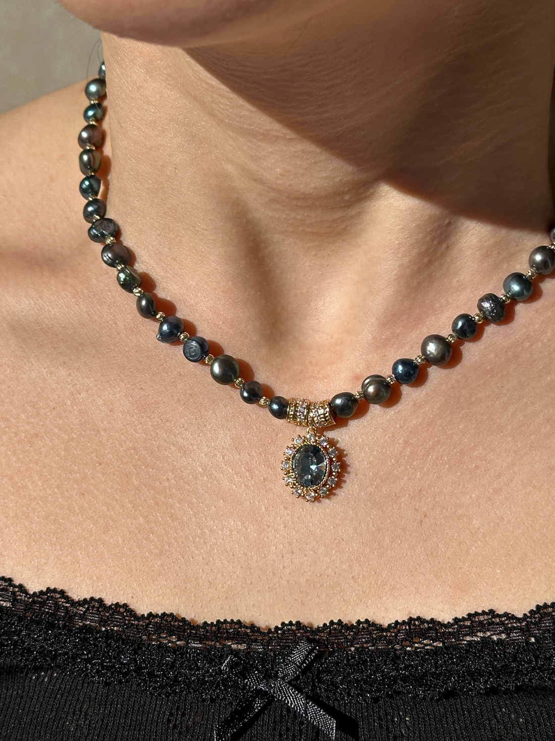 Nathalia Black Freshwater Pearl Necklace