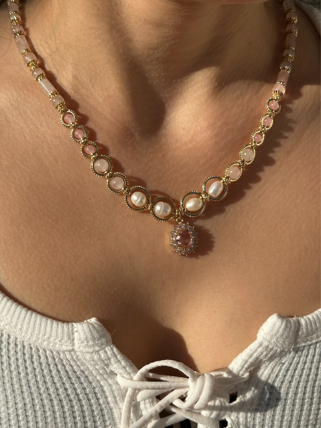 Rosalina Pink Quartz & Pearl Necklace