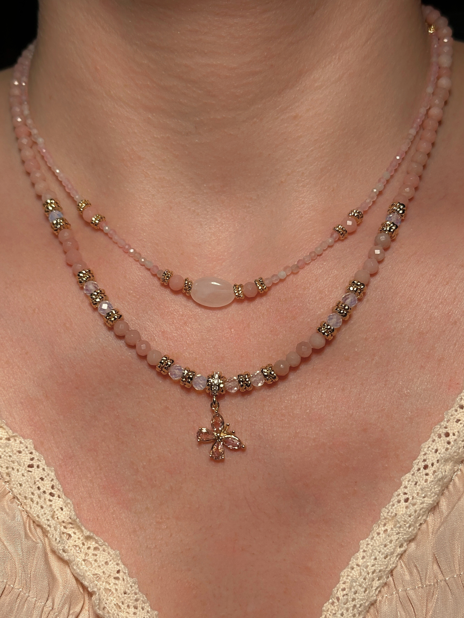 Leena Pink Quartz & Morganite Necklace