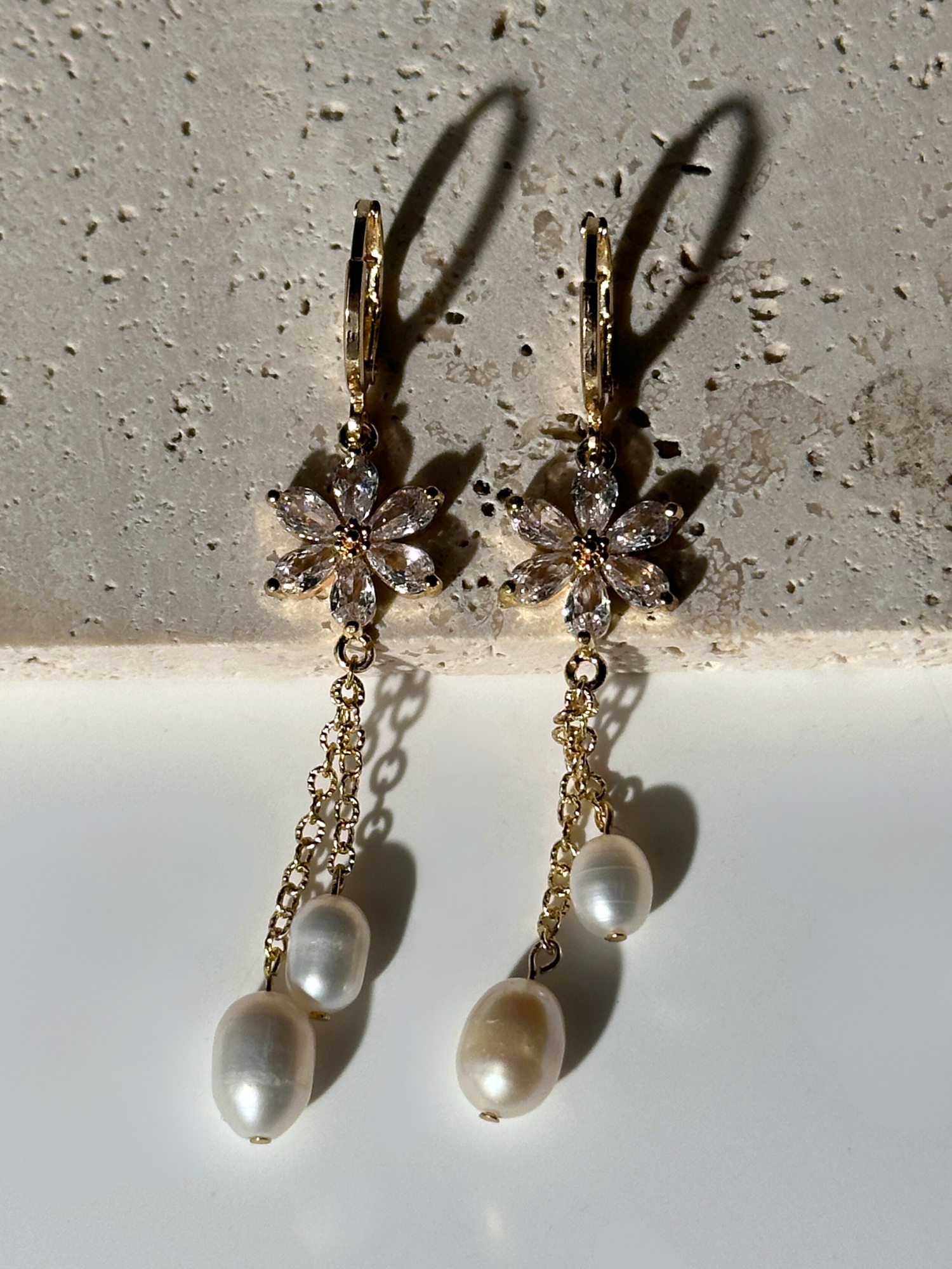 Elida Zircon Daisy & Pearl Drop Earrings