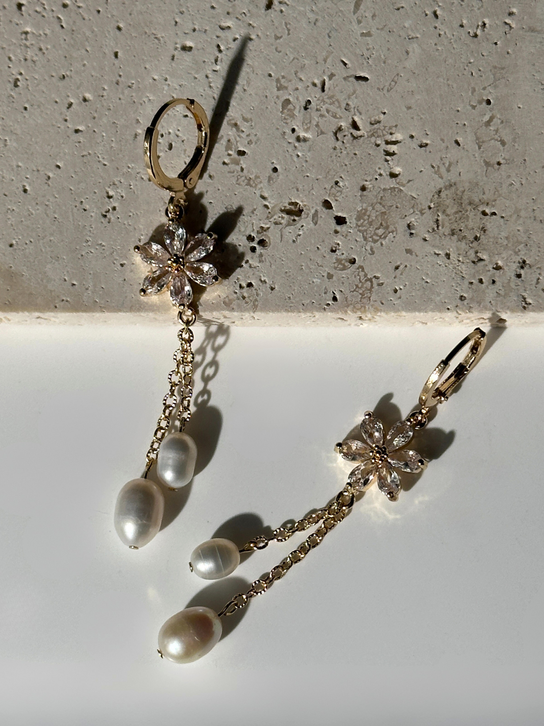 Elida Zircon Daisy & Pearl Drop Earrings