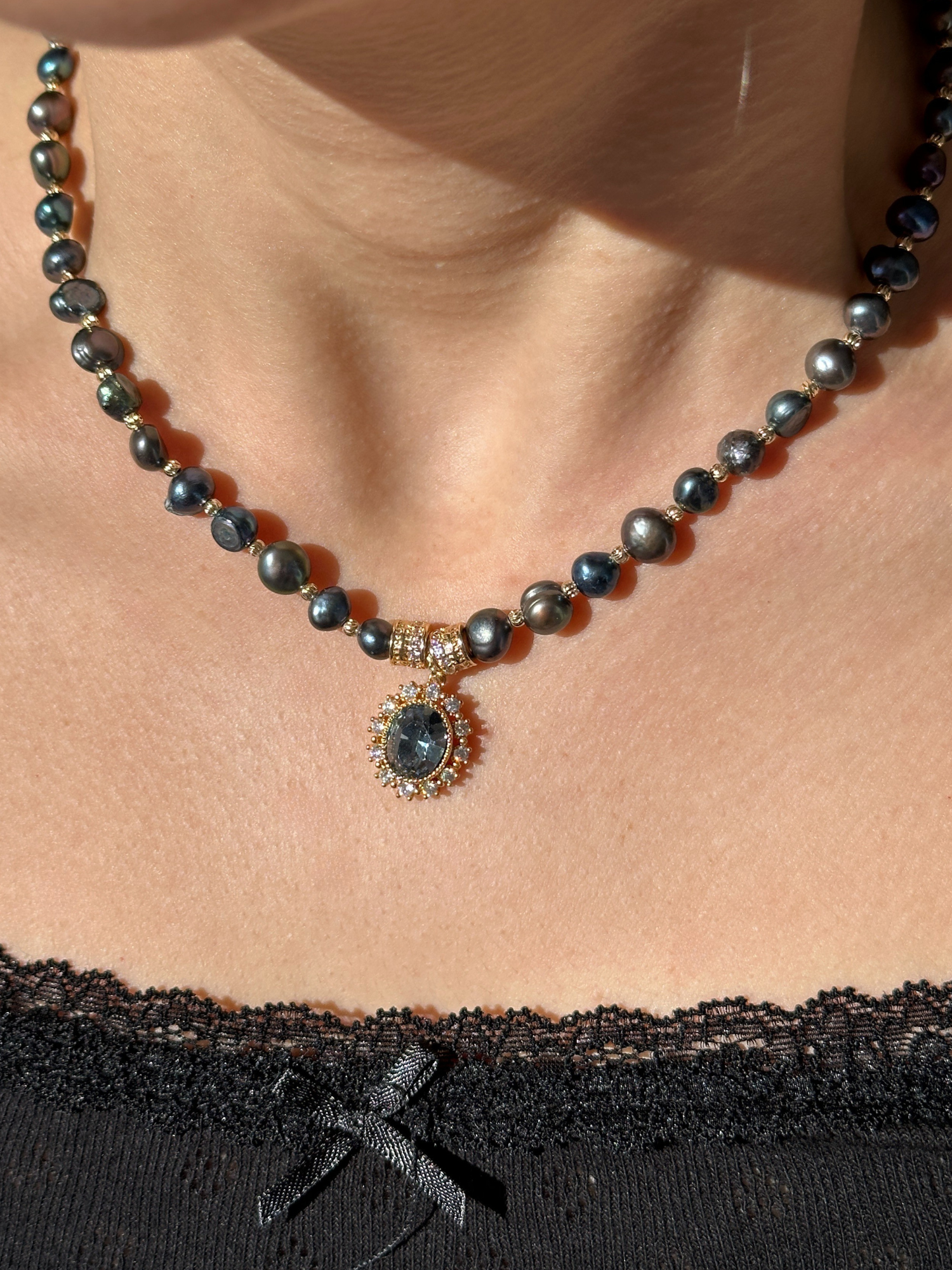 Nathalia Black Freshwater Pearl Necklace