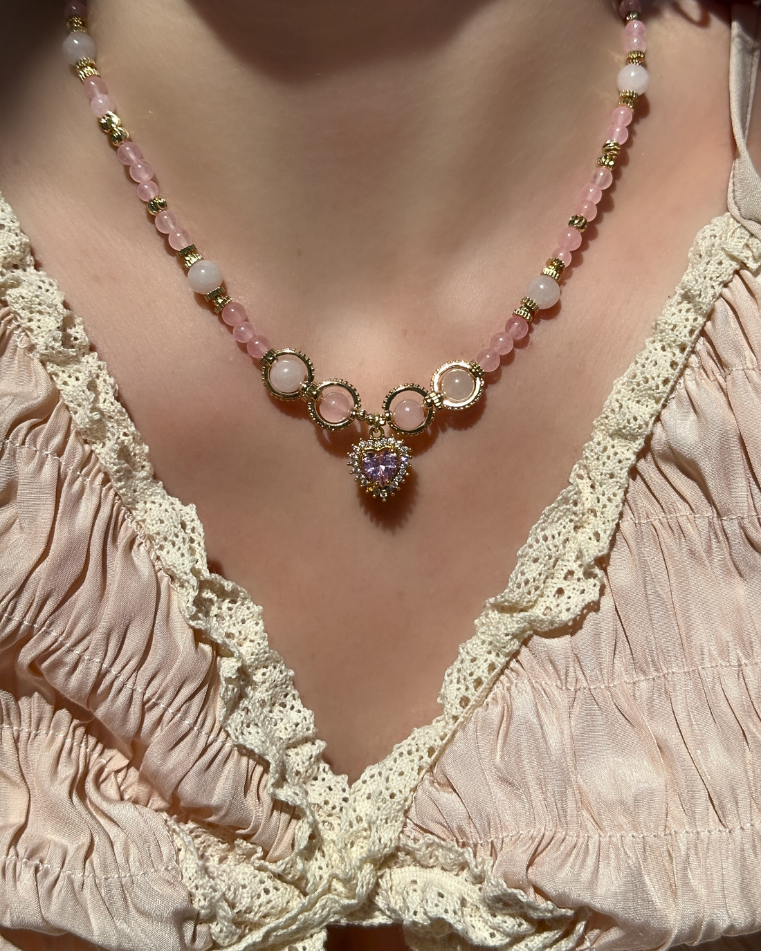 Maren Pink Quartz Heart Pendant Necklace