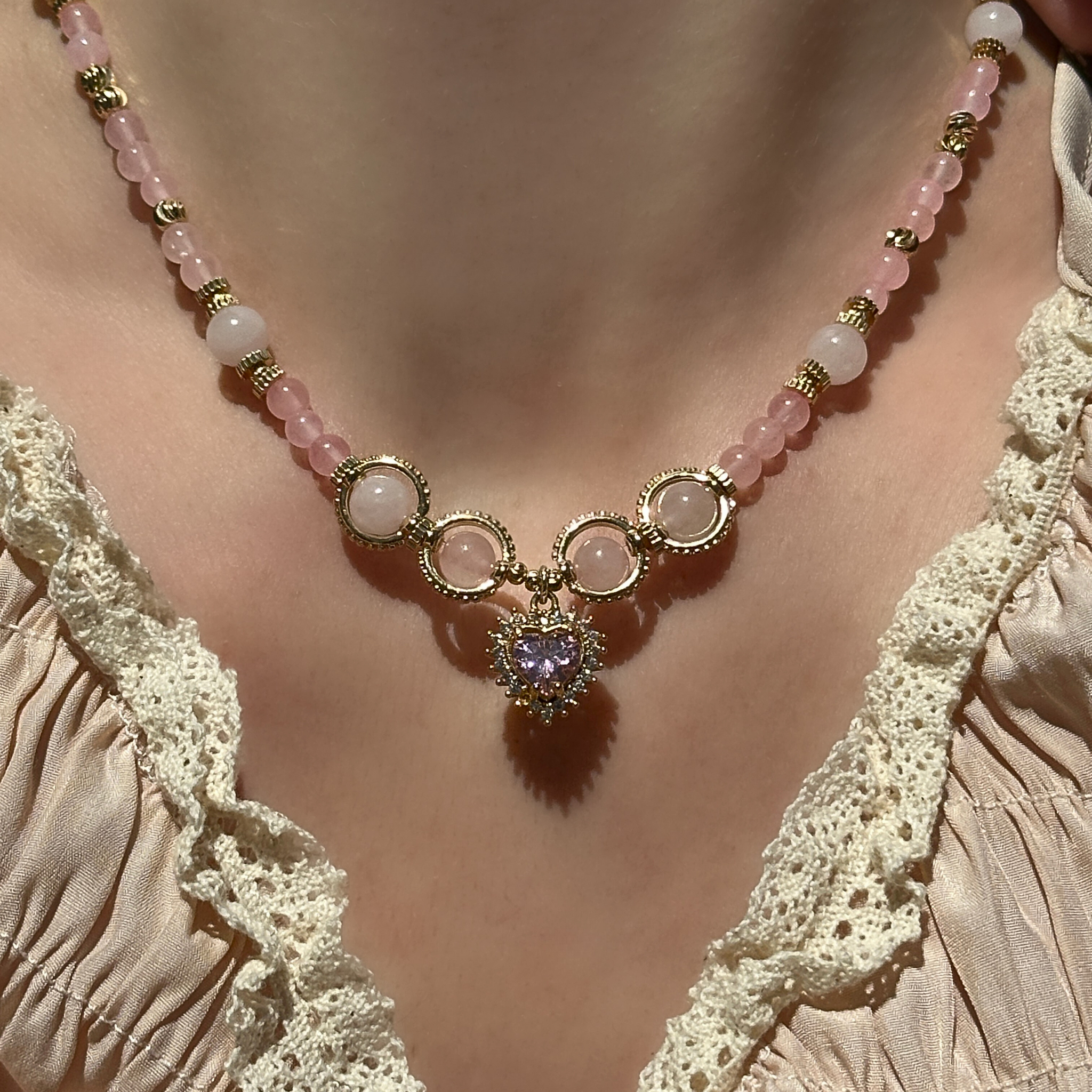 Maren Pink Quartz Heart Pendant Necklace