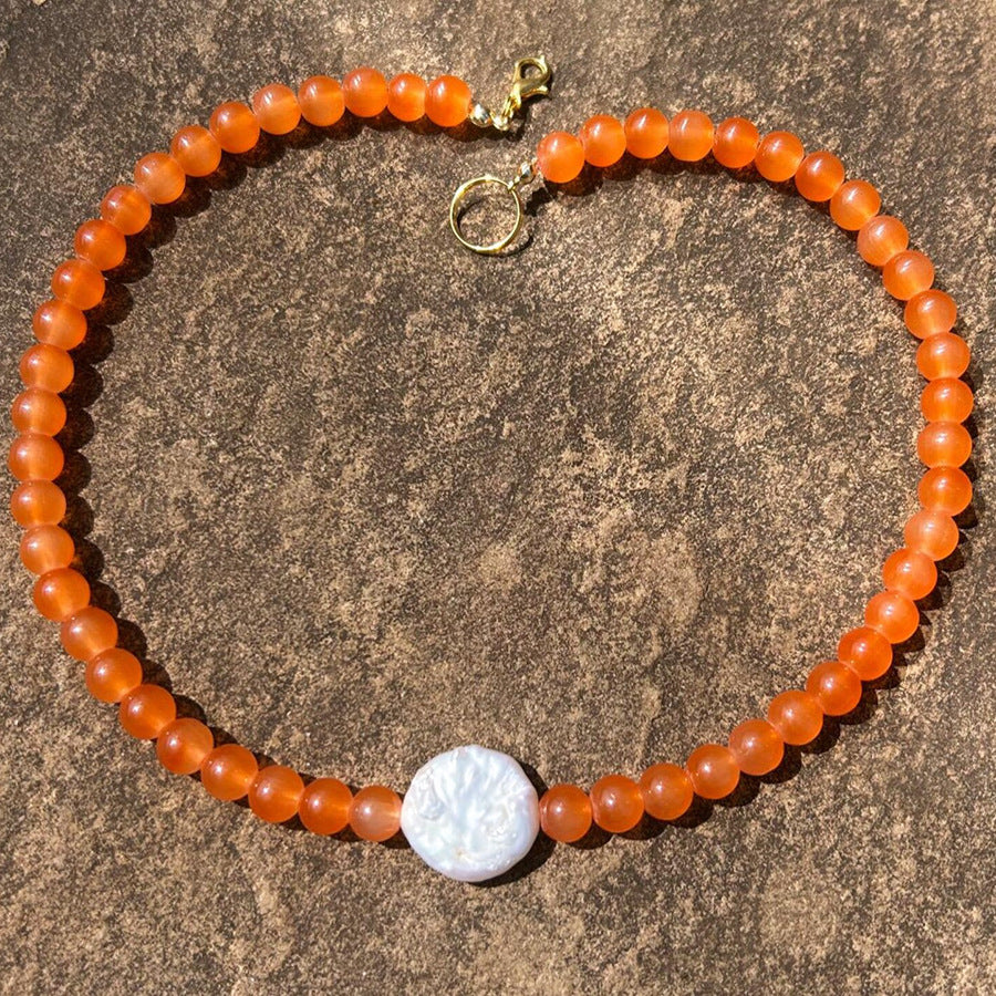 Arlyn Orange Stone Pearl Necklace - Necklace (43cm) [4UEOFEC0]