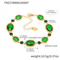 Aries Oval Cut Gemstone Bracelet - Gold Green Glass Stone Bracelet 16+5cm [KA42XNLI]