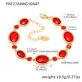 Aries Oval Cut Gemstone Bracelet - Gold Red Glass Stone Bracelet 16+5cm [GPIQI0JS]
