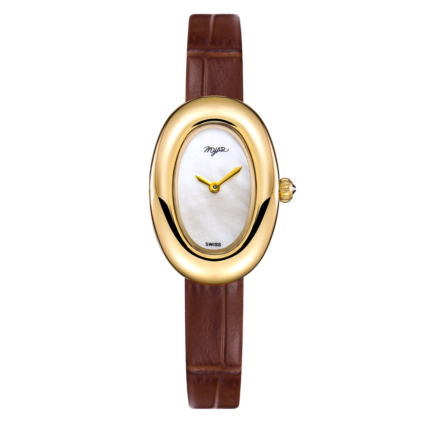 Oval Dial Leather Strap Watch - Brown Strap White MOP Dial [FAM63NHN]