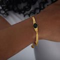 Esme Delicate Geometric Jewelry Set - Gold Green Glass Stone Bracelet (17+3cm) [25CDM41H]