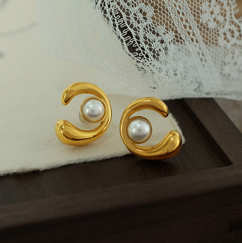 Andrea Gold Pearl Earrings - Gold [TLCQSZ1N]