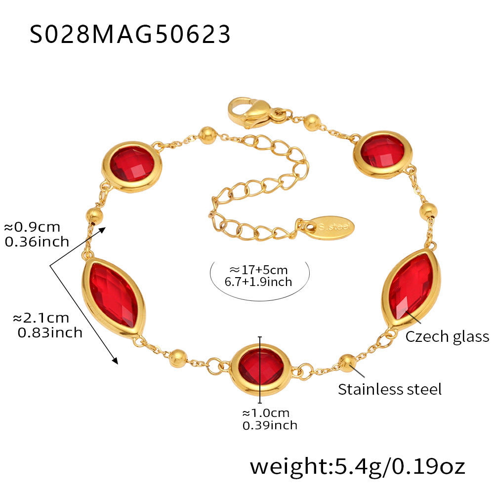 Navaeh Dainty Gemstone Anklet - Square Red Stone [JLBB2PX4]