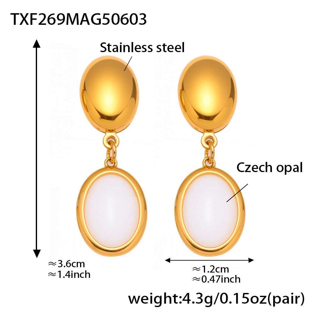 Asia Faceted Opal Gold Jewelry Set - Gold White Opal Earrings [S5PZWKBK]