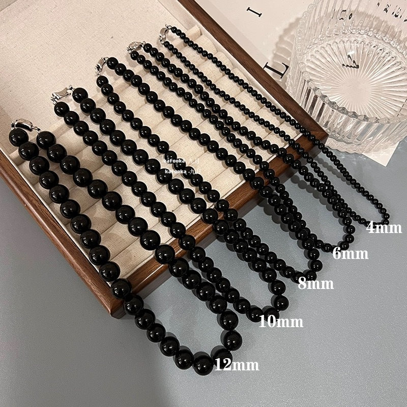Emmanuella Onyx Beaded Necklace - 6MM A-Grade Black Onyx [I52PY6YI]