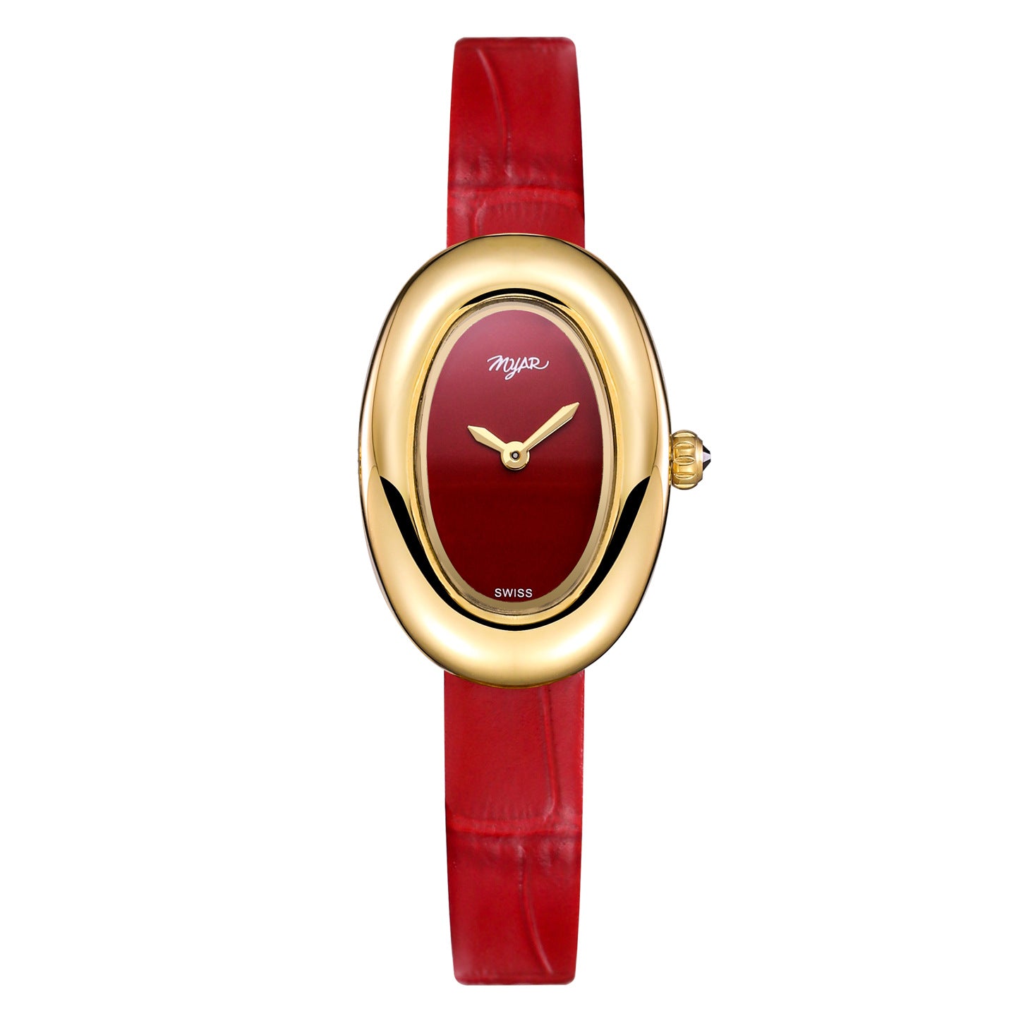 Oval Dial Leather Strap Watch - Red Strap Red Dial [HWP1L8O3]