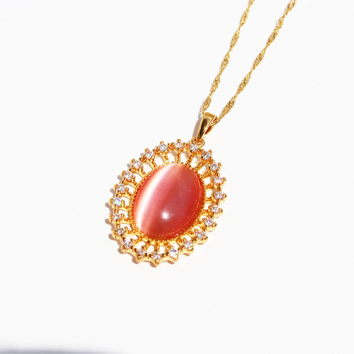 Aryah Iridescent Oval Necklace - Pink [OWU3EPJ2]