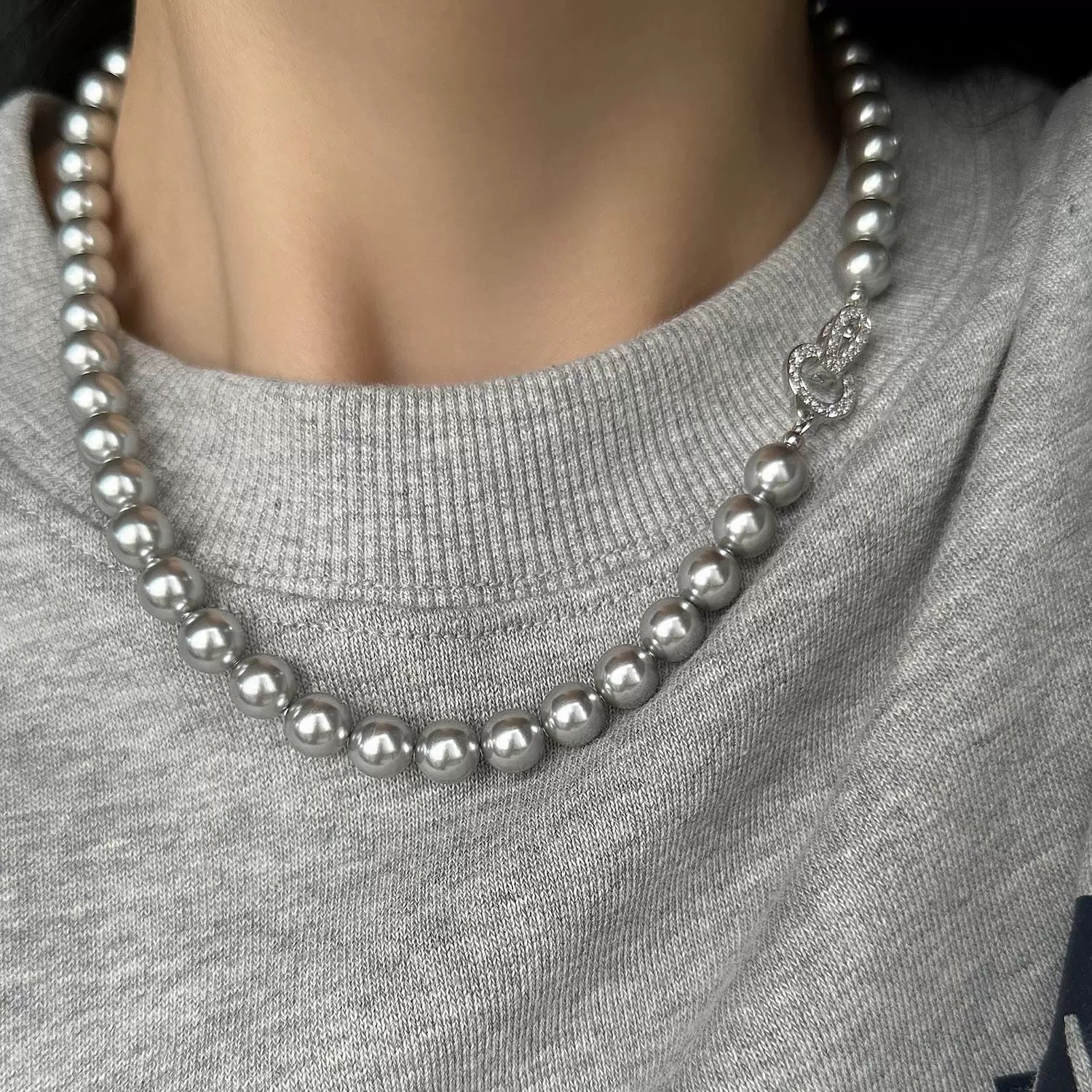Perl Zircon Pearl Necklace - Full Zircon Clasp Style [K0AN0S7X]