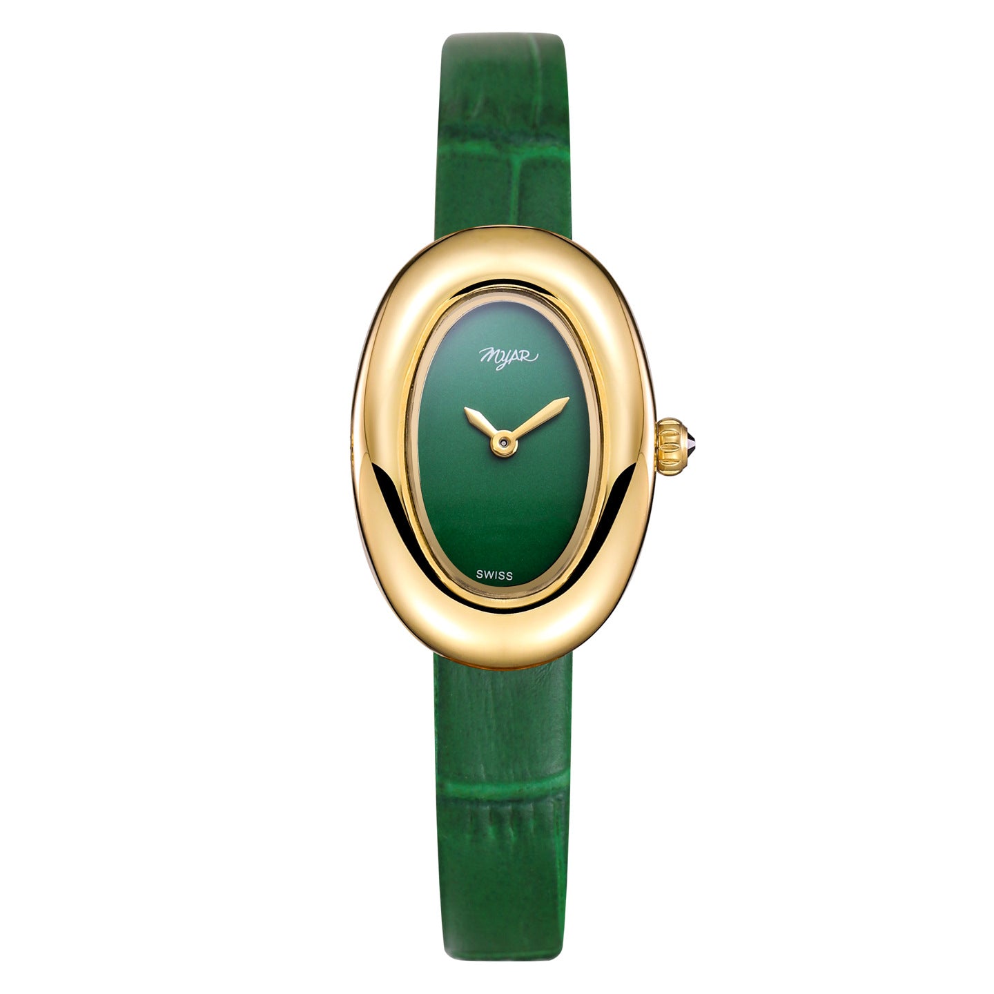 Oval Dial Leather Strap Watch - Green Strap Green Dial [32J6VI5S]