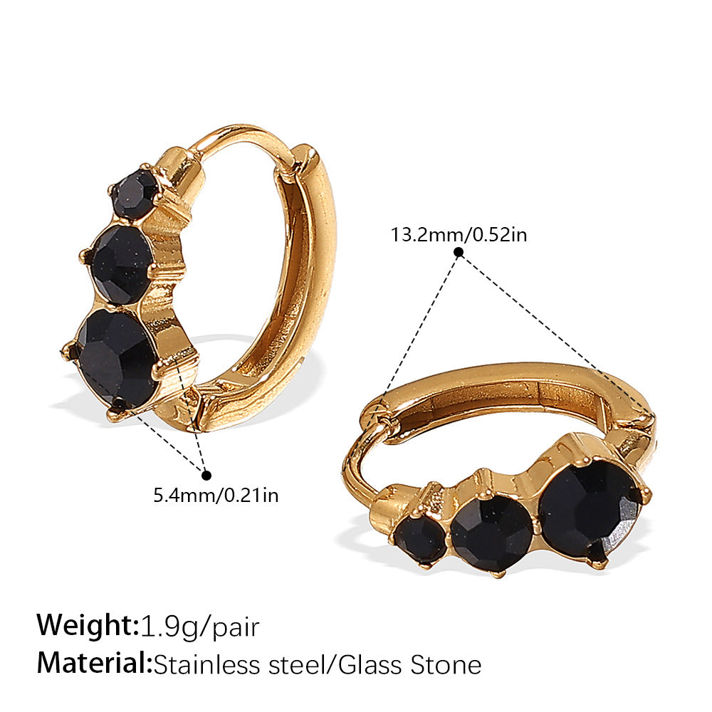 Britain Delicate Zircon Hoops - Black Stone Gold Hoop (Style 2) [50D8YEMP]