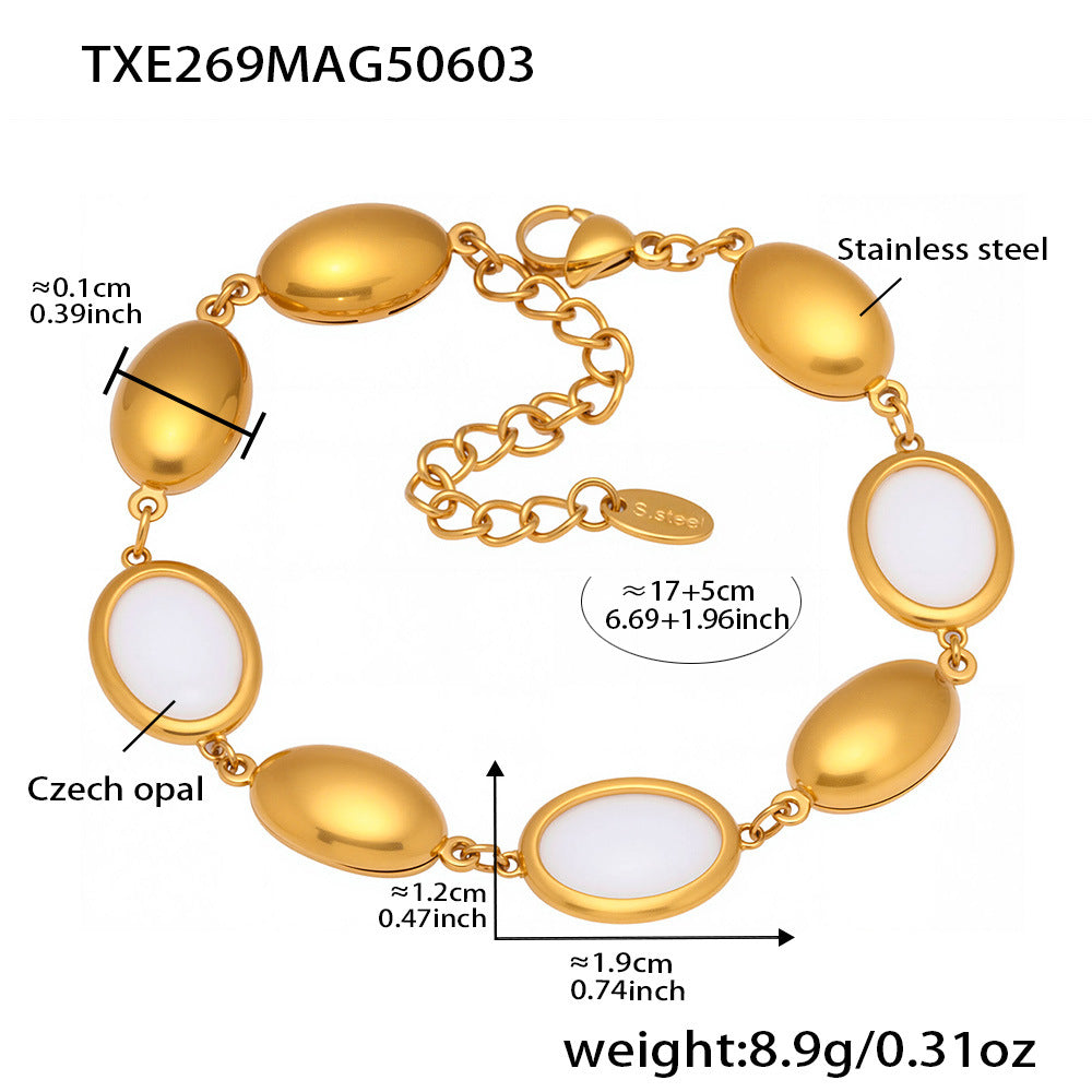 Asia Faceted Opal Gold Jewelry Set - Gold White Opal Bracelet (17+5cm) [9YSEM01A]