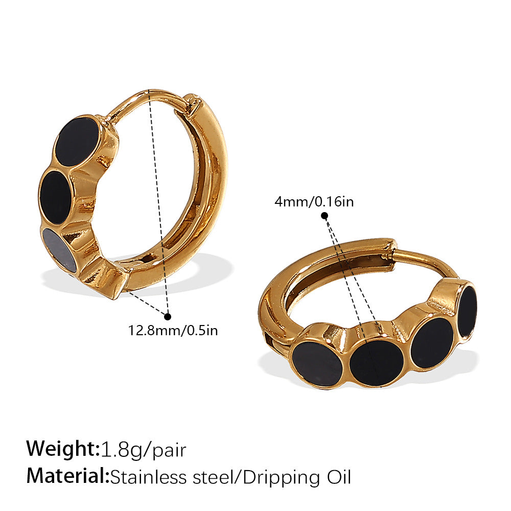 Britain Delicate Zircon Hoops - Black Enamel Gold Hoop [73AZ35MJ]