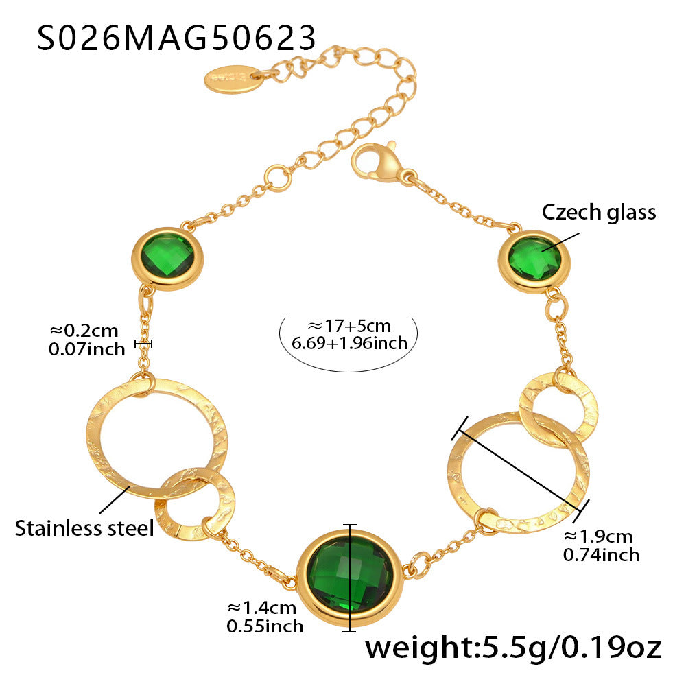 Navaeh Dainty Gemstone Anklet - Round Green Stone [AKCSHIMK]