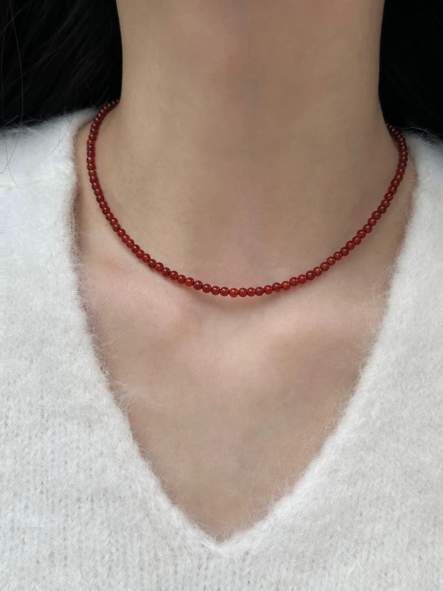 Aseel Red Agate Beaded Necklace - 3mm Ingot Buckle [Q9CX8OR9]