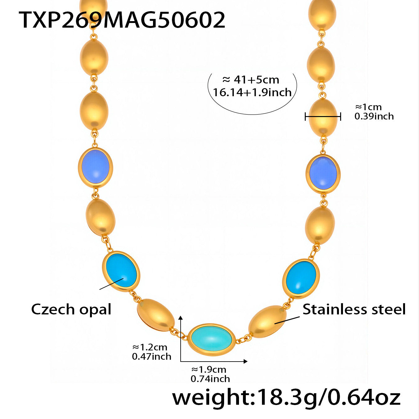 Asia Faceted Opal Gold Jewelry Set - Gold Blue Opal Necklace (40+5cm) [RIJA6KNV]