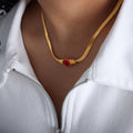 Esme Delicate Geometric Jewelry Set - Gold Red Glass Stone Necklace (41+5cm) [OB12IIRO]
