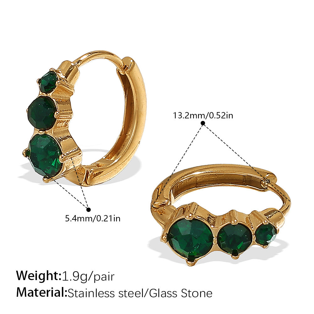 Britain Delicate Zircon Hoops - Green Stone Gold Hoop [J91YFI4Z]